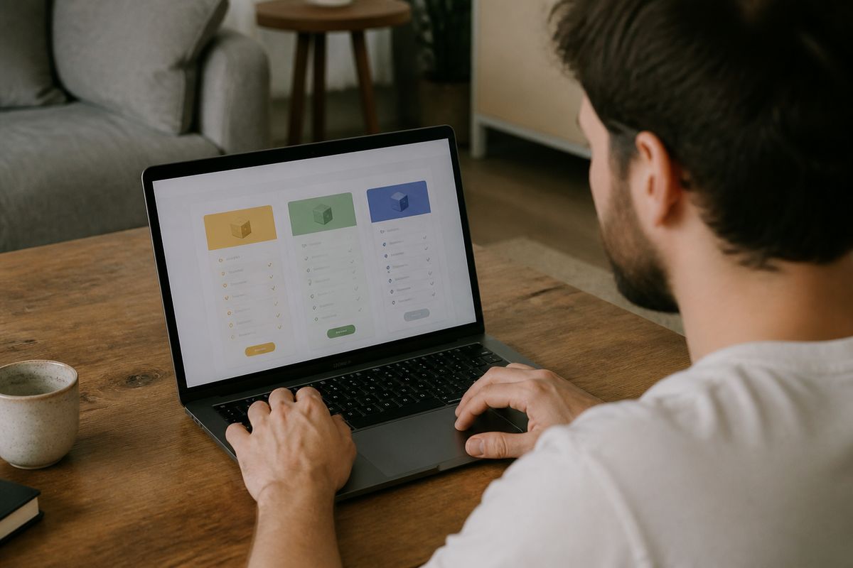Person using a laptop to compare pricing tools online