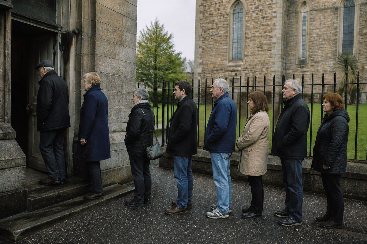 Voters queuing outside a polling station in Scotland