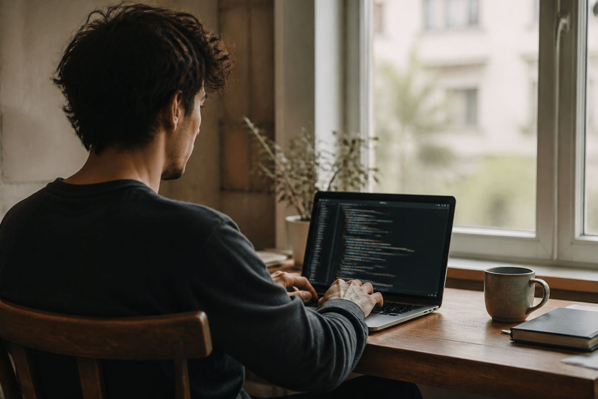 A developer coding an ecommerce website on a laptop