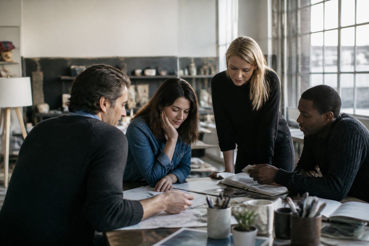 A group of entrepreneurs collaborating in a modern workshop space
