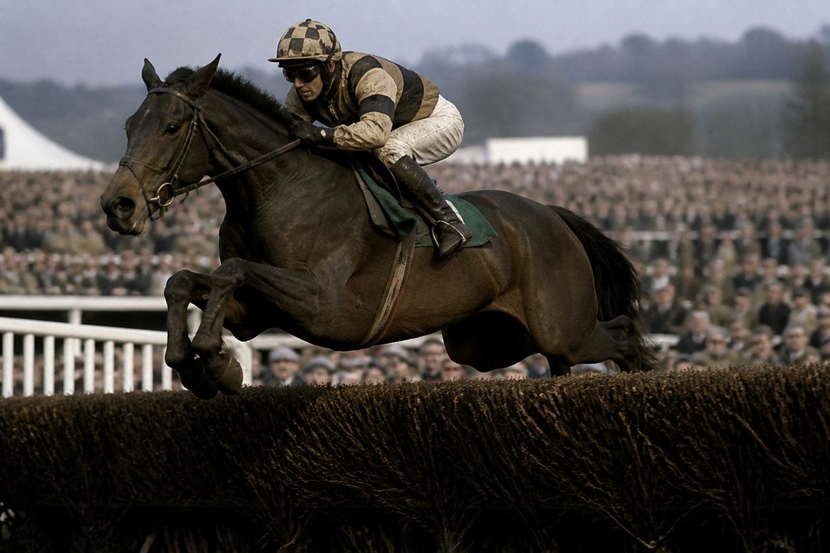 I Am Maximus leaping over a fence during the Grand National race