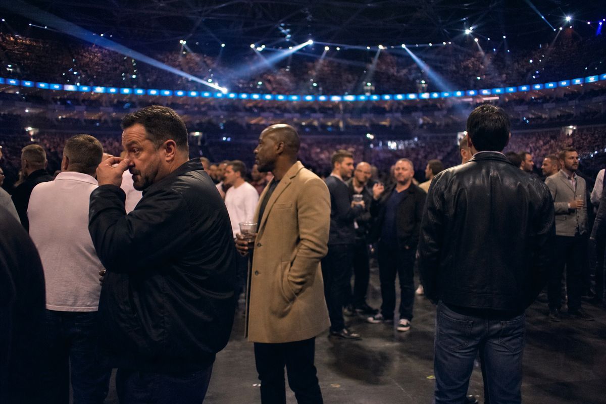 Crowd-filled O2 Arena before a major boxing match