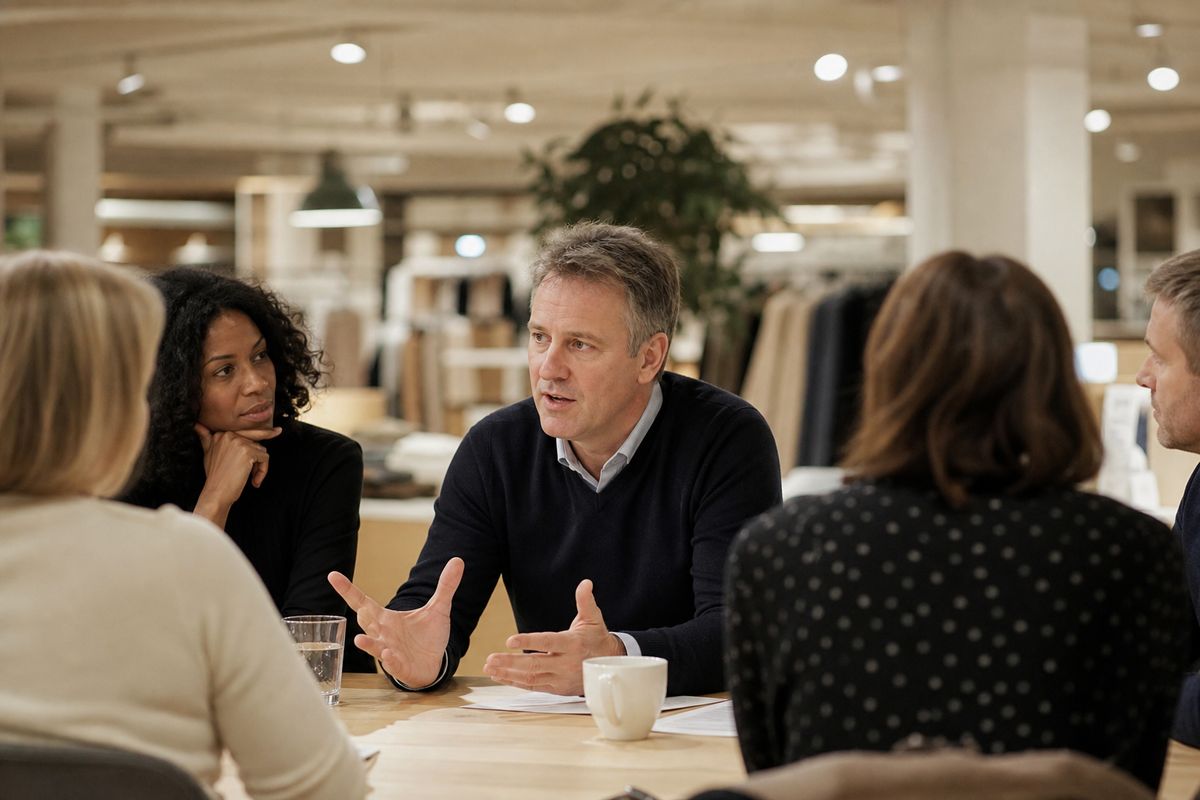 Peter Ruis discussing AI strategy with John Lewis team