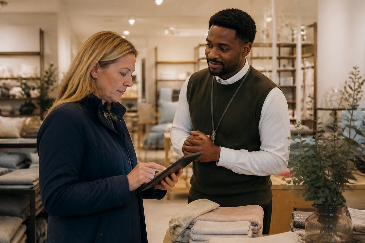 A customer using a digital assistant in a John Lewis store