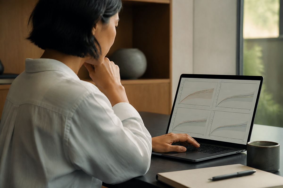 A professional comparing decision models on a laptop screen