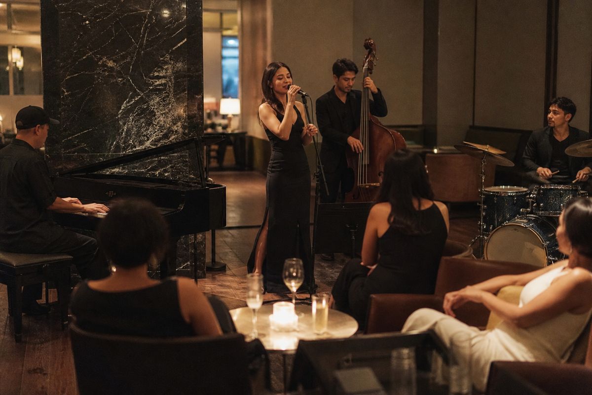 Guests enjoying live music in a hotel lounge at JEN Singapore Tanglin