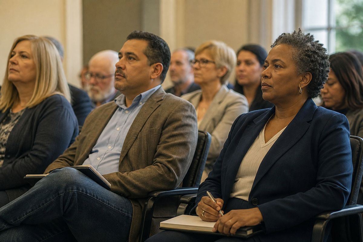Local government workers receiving pay updates at a meeting