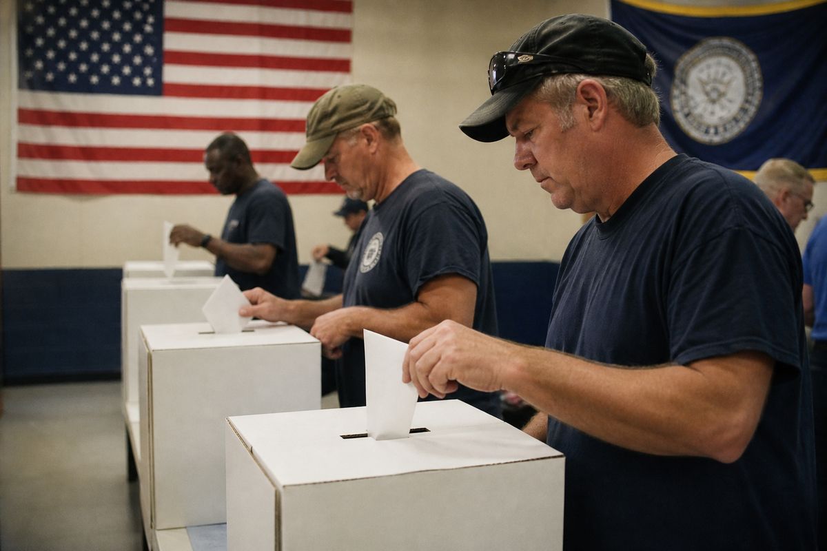Union members casting ballots at a polling station.