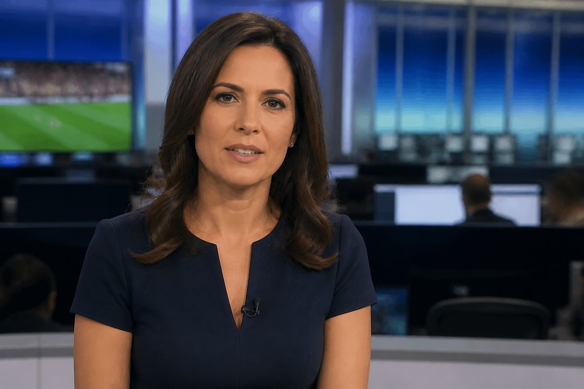 Sky Sports News presenter delivering live football updates in studio