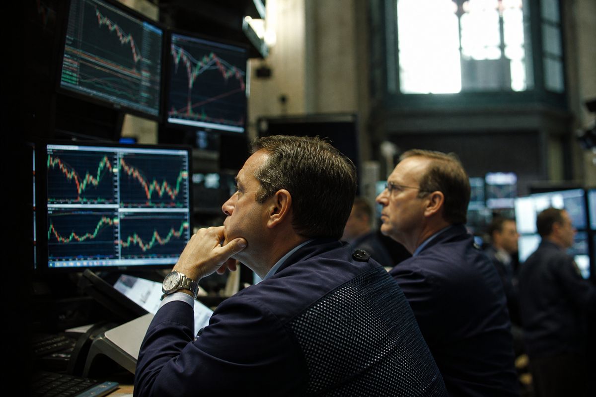 Traders monitoring multiple screens showing stock futures data