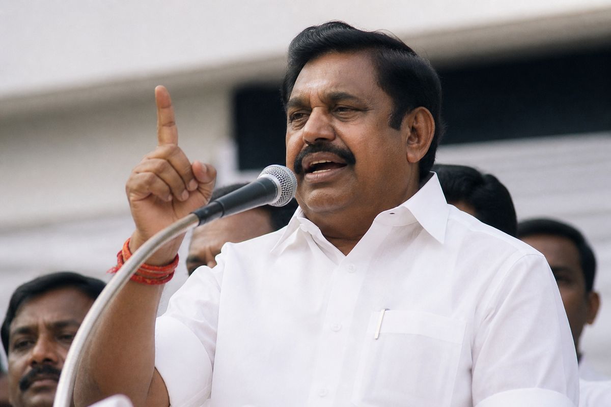 Edappadi K. Palaniswami addressing AIADMK party members.