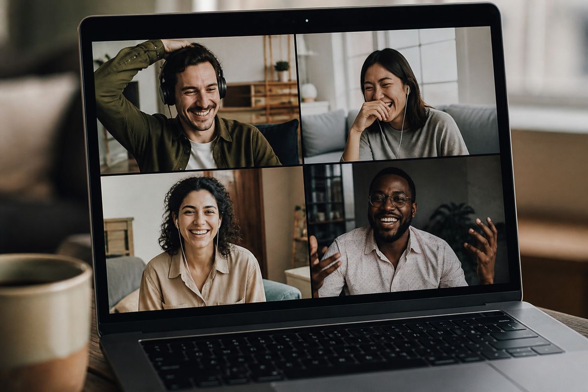 Remote team members engaged in a virtual team-building game session