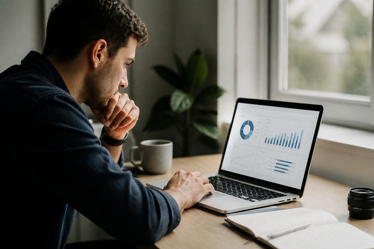 A digital marketer analyzing backlinks on a laptop screen