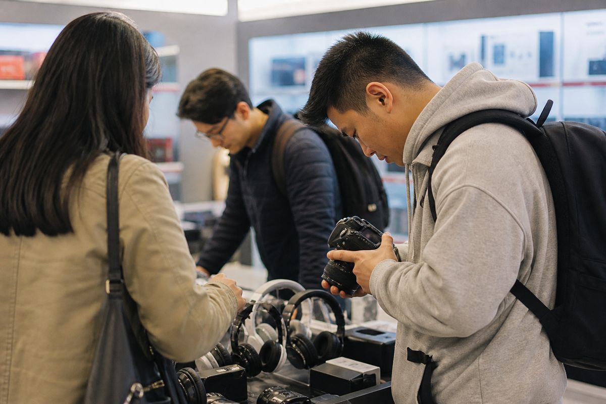 Shoppers browsing discounted electronics on eBay deals page.