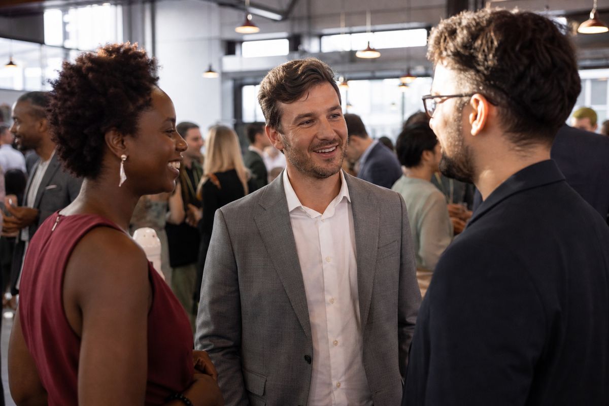 Entrepreneurs networking at a vibrant startup awards event