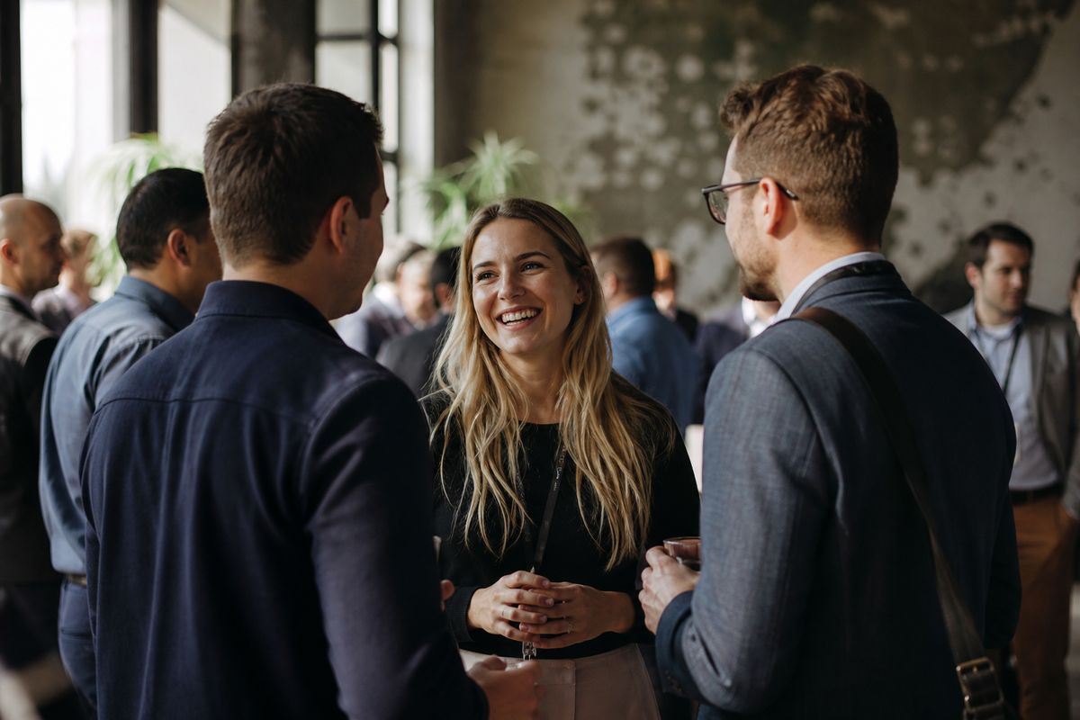 Entrepreneurs networking at a regional startup event