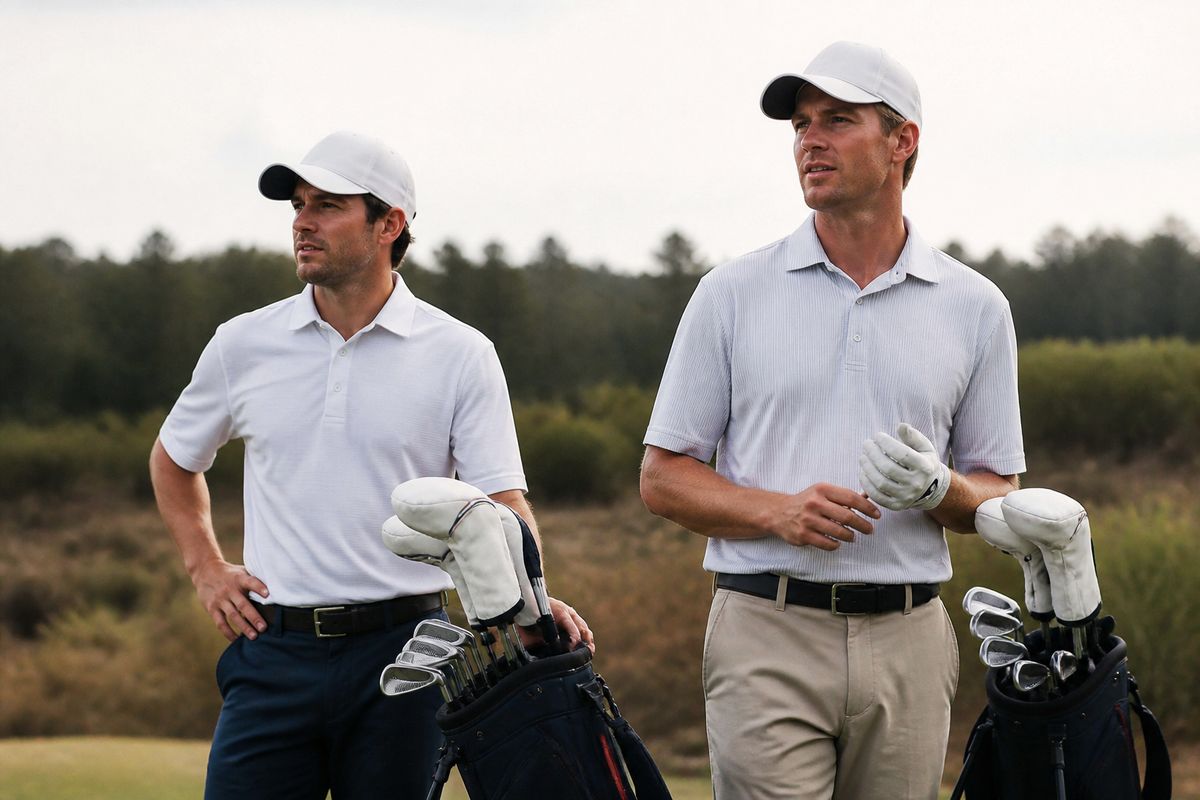 Tyler Weaver and Luke Poulter preparing on the golf course.